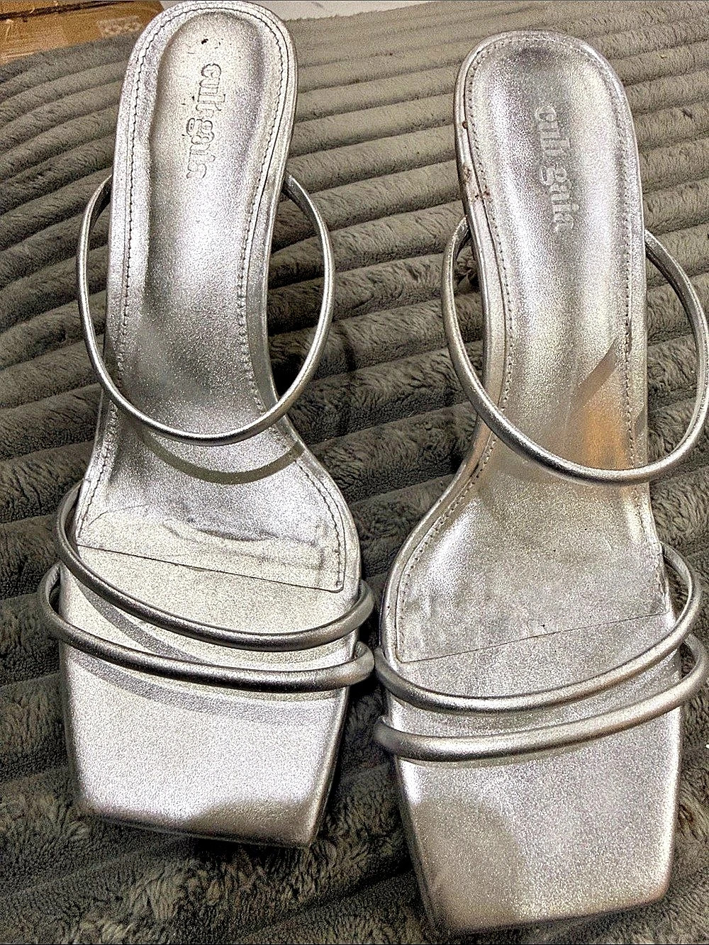 Cult Gaia Soriah Sandal Metallic Strappy Heels in Silver